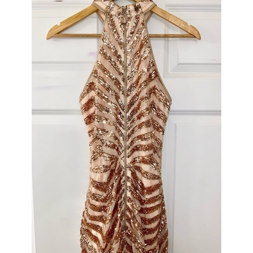 Rose Gold Sequin Halter Dress EUC Size Medium - Picture 6 of 12